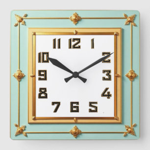 Reloj Cuadrado Art Deco Menta y Oro