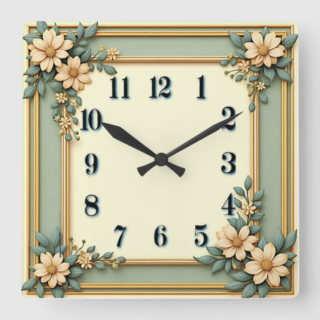 Reloj Cuadrado Art Deco Mint Flower (Anverso)