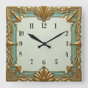 Reloj Cuadrado Art Deco Mint y Oro