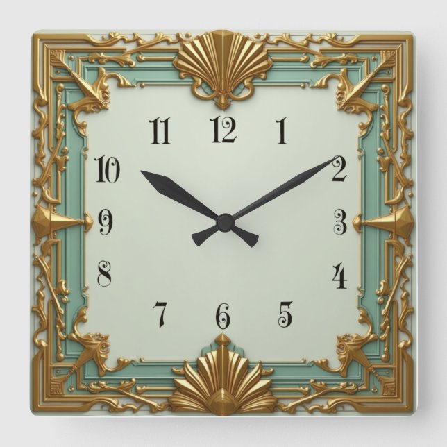 Reloj Cuadrado Art Deco Mint y Oro (Anverso)