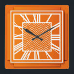 Reloj Cuadrado Art Deco, naranja de mandarina<br><div class="desc">Art Deco,  mandarina naranja / tangerina reloj de pared de efecto 3 d con números blancos - gráficos digitales</div>