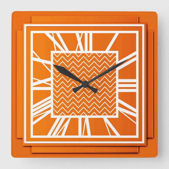 Reloj Cuadrado Art Deco, naranja de mandarina (Anverso)