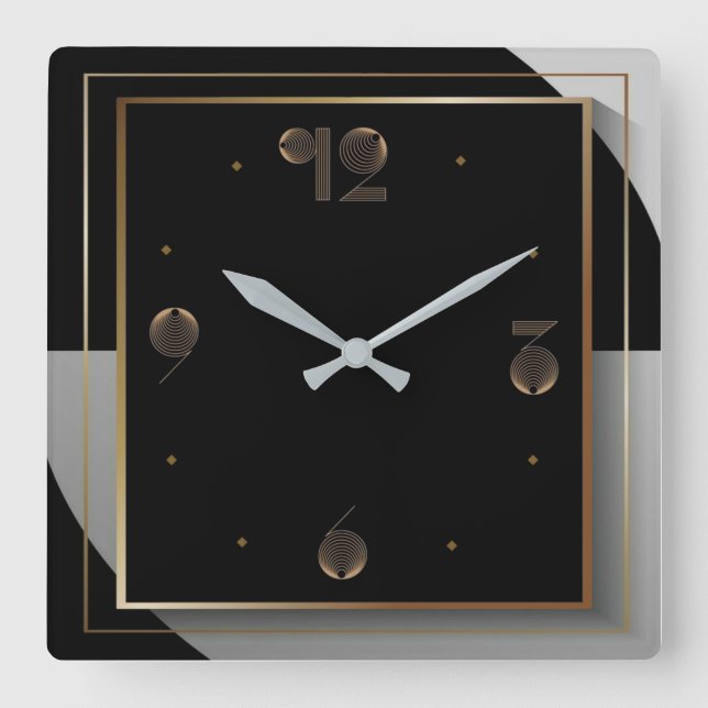 Reloj Cuadrado Art Deco Negro y Blanco (Anverso)