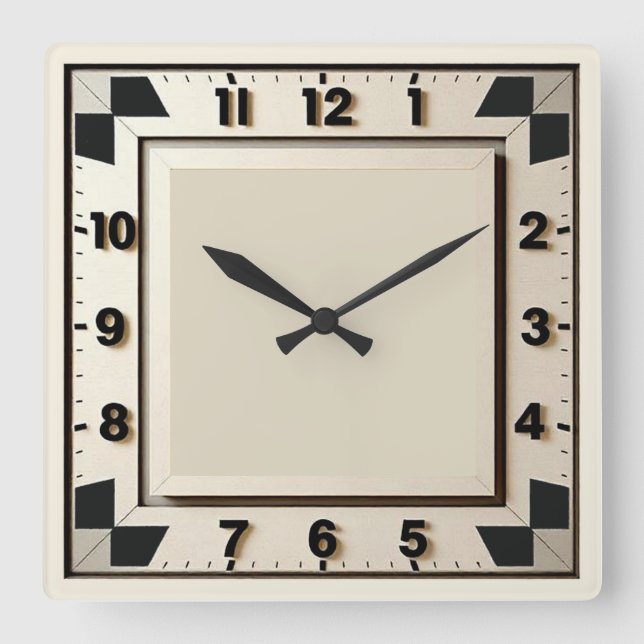 Reloj Cuadrado Art Deco Negro y Blanco (Anverso)