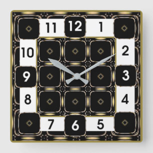 Reloj Cuadrado Art Deco Negro y Blanco