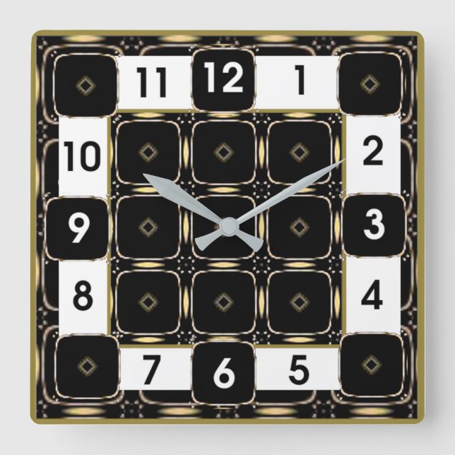 Reloj Cuadrado Art Deco Negro y Blanco (Anverso)