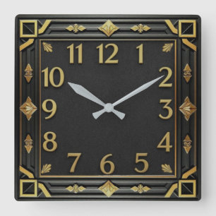 Reloj Cuadrado Art Deco negro y dorado