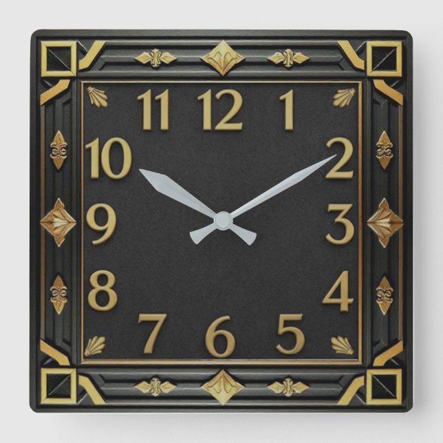 Reloj Cuadrado Art Deco negro y dorado (Anverso)