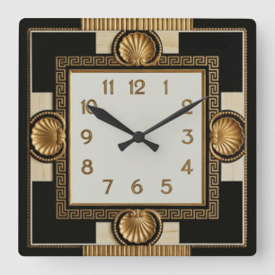 Reloj Cuadrado Art Deco Negro y Dorado