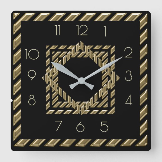 Reloj Cuadrado Art Deco negro y dorado (Anverso)