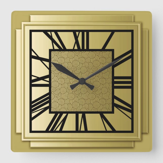 Reloj Cuadrado Art Deco, oro cepillado (Anverso)