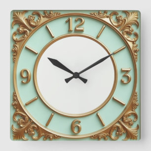 Reloj Cuadrado Art Deco Oro y Menta