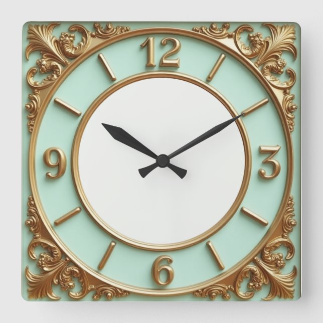Reloj Cuadrado Art Deco Oro y Menta (Anverso)