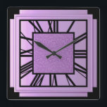 Reloj Cuadrado Art Deco, orquídea metálica<br><div class="desc">Art Deco,  orquídea metálica,  reloj de pared de efecto 3d con números negros - gráficos digitales</div>