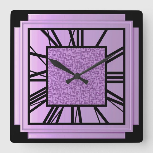 Reloj Cuadrado Art Deco, orquídea metálica (Anverso)