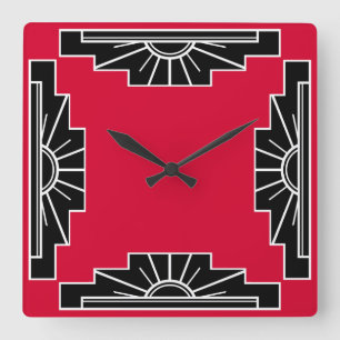 Reloj Cuadrado Art Deco Pattern in Red