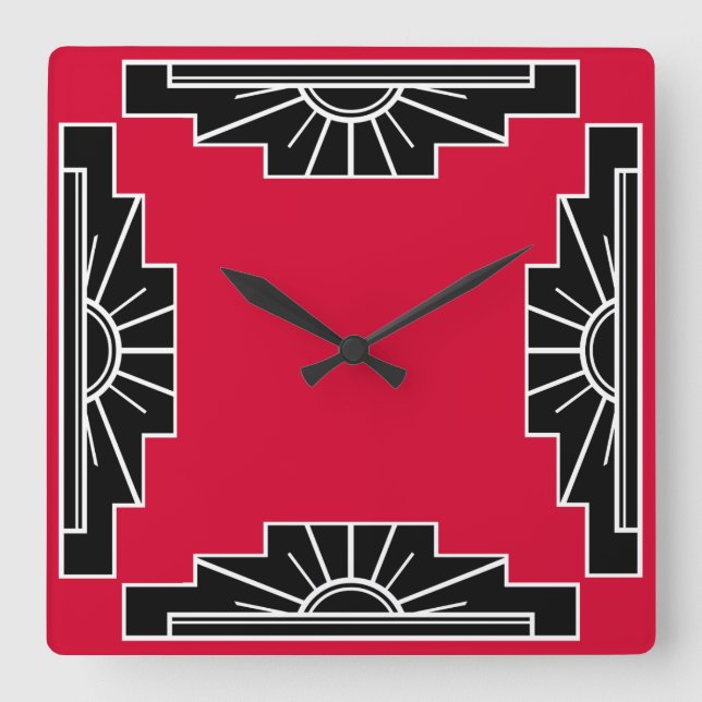 Reloj Cuadrado Art Deco Pattern in Red (Anverso)