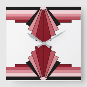 Reloj Cuadrado Art Deco Pattern in Reds