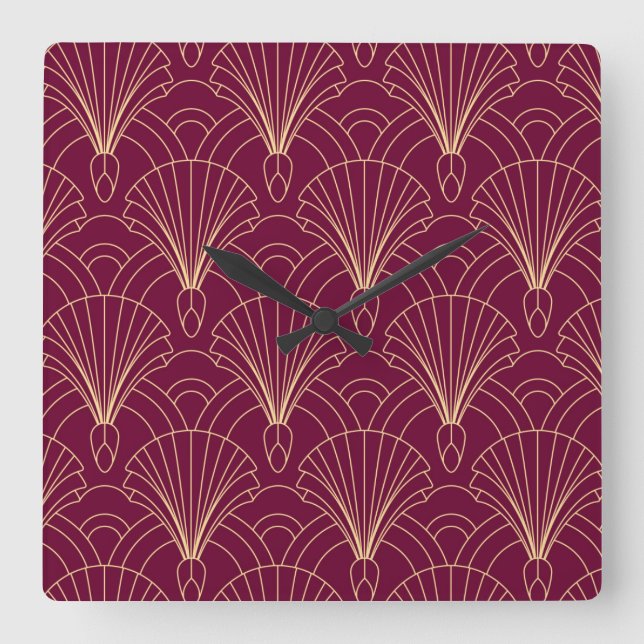 Reloj Cuadrado Art Deco pattern with gold geometric fan motifs  (Anverso)