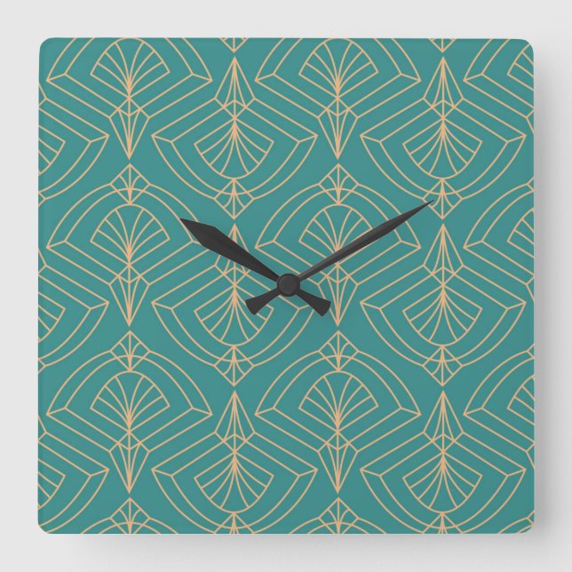 Reloj Cuadrado Art Deco pattern with gold geometric shapes  (Anverso)