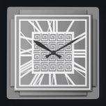 Reloj Cuadrado Art Deco, pewre gris<br><div class="desc">Art Deco,  pewter gris / gris de efecto 3d reloj de pared con números blancos - gráficos digitales</div>