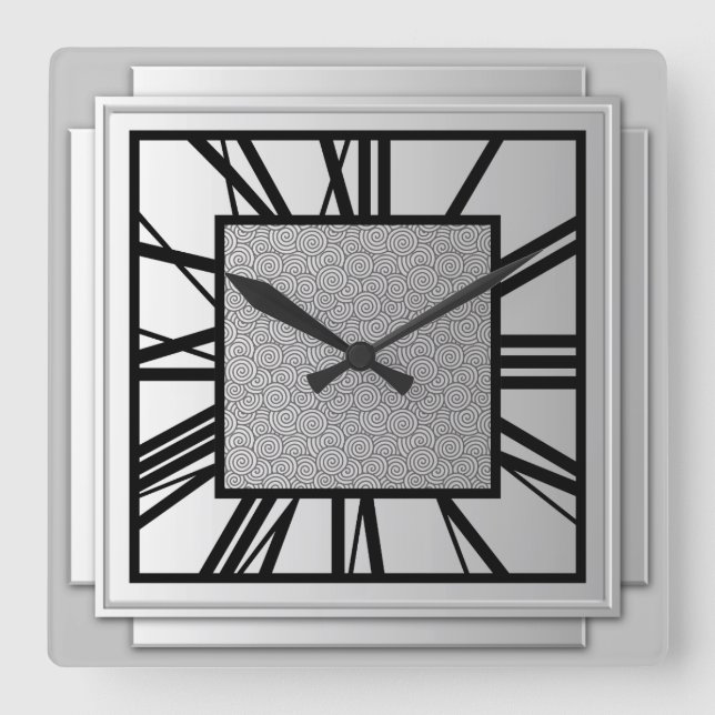 Reloj Cuadrado Art Deco, plata cepillada (Anverso)