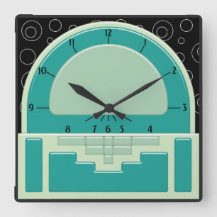 Reloj Cuadrado Art Deco Radiola (3 verdes y un negro)