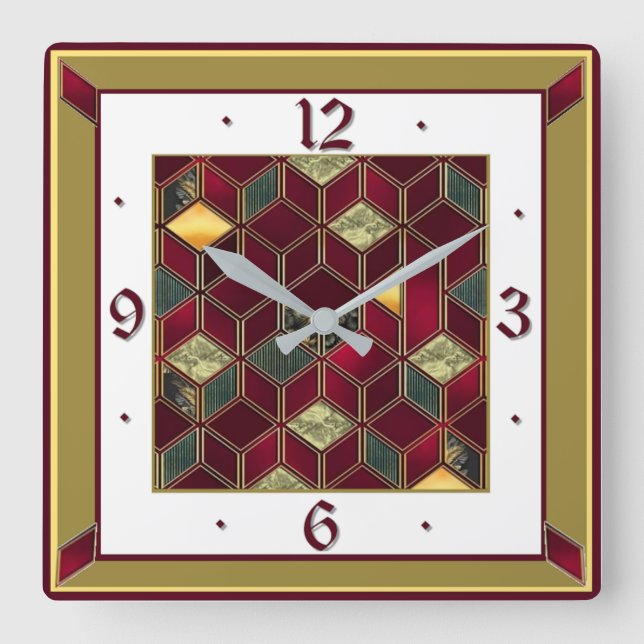 Reloj Cuadrado Art Deco Rojo (Anverso)