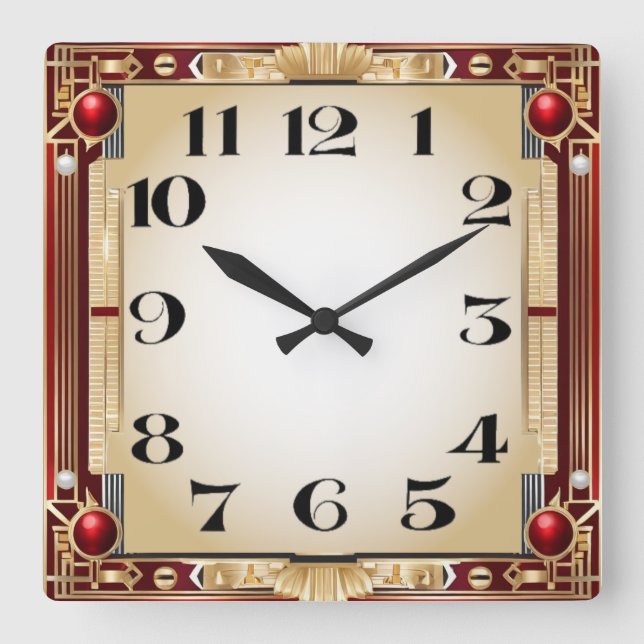 Reloj Cuadrado Art Deco Rojo (Anverso)