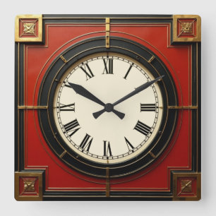 Reloj Cuadrado Art Deco Rojo