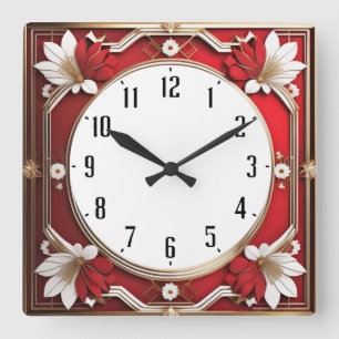 Reloj Cuadrado Art Deco Rojo