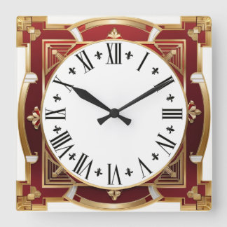 Reloj Cuadrado Art Deco Rojo