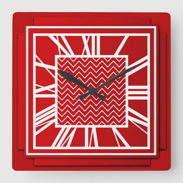 Reloj Cuadrado Art Deco, rojo chino (Anverso)