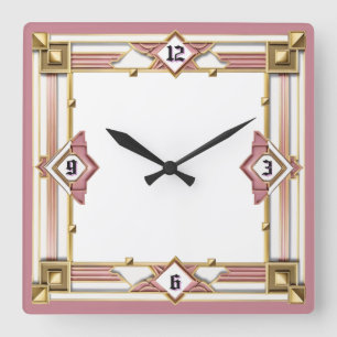 Reloj Cuadrado Art Deco Rosa