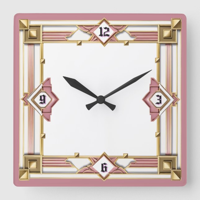 Reloj Cuadrado Art Deco Rosa (Anverso)