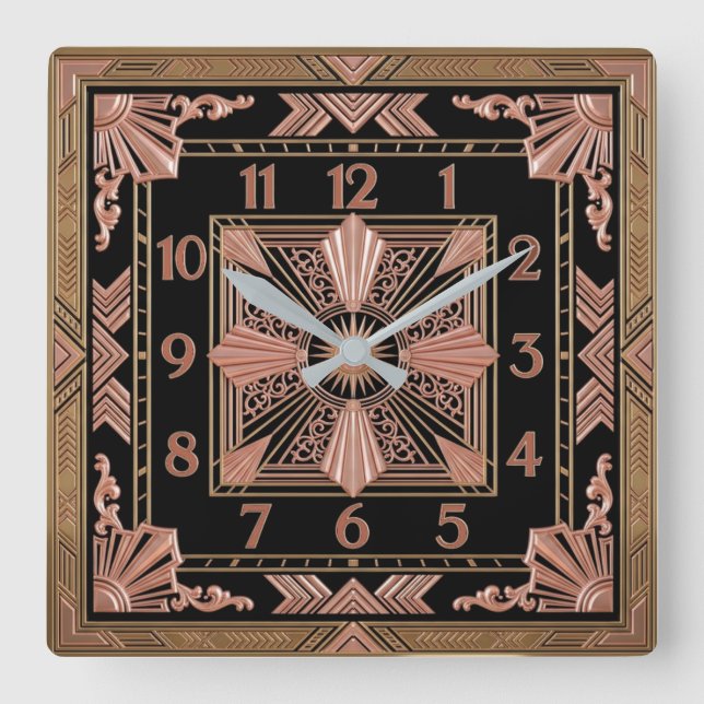 Reloj Cuadrado Art Deco Rosa (Anverso)
