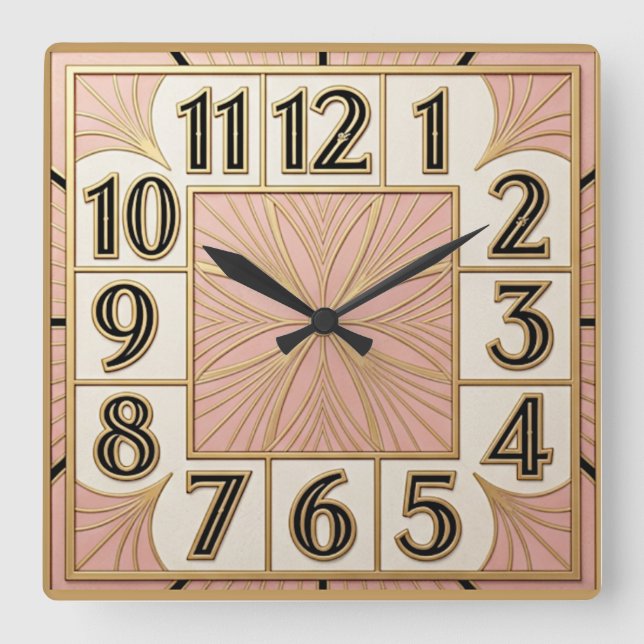 Reloj Cuadrado Art Deco Rosa (Anverso)