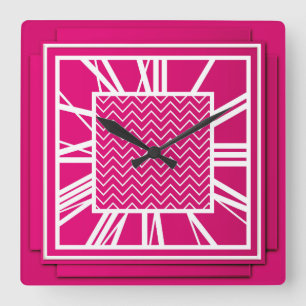 Reloj Cuadrado Art déco, rosa del fucsia