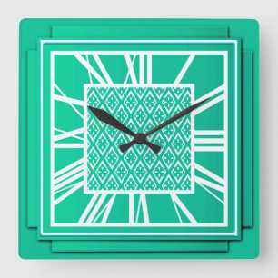 Reloj Cuadrado Art déco, turquesa/pavo real