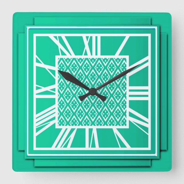 Reloj Cuadrado Art Decó, turquesa/pavo real (Anverso)