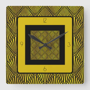Reloj Cuadrado Art Deco Veinte Rugientes Dorado Negro