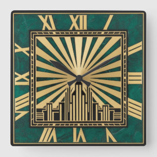 Reloj Cuadrado Art Deco Verde