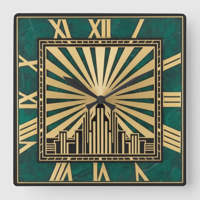 Reloj Cuadrado Art Deco Verde (Anverso)