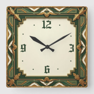 Reloj Cuadrado Art Deco Verde