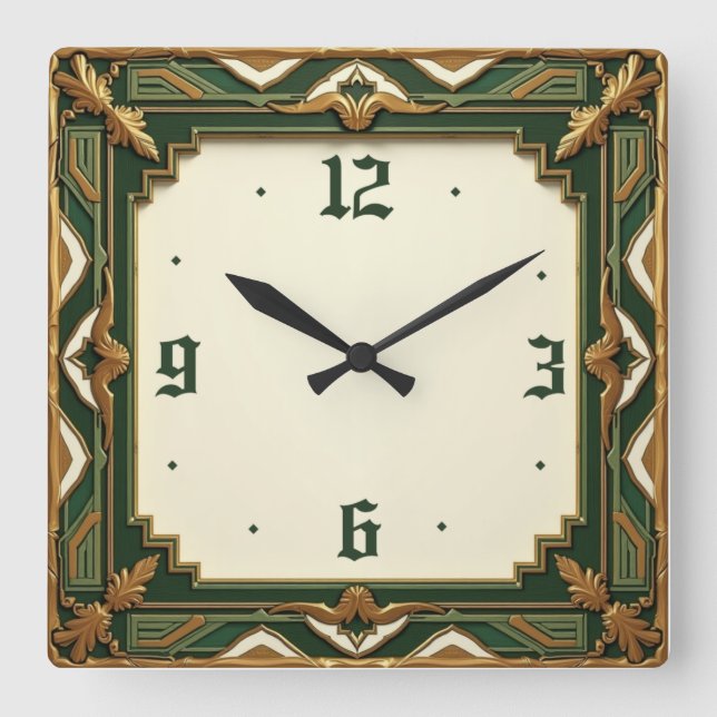 Reloj Cuadrado Art Deco Verde (Anverso)