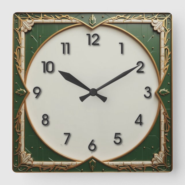 Reloj Cuadrado Art Deco verde (Anverso)
