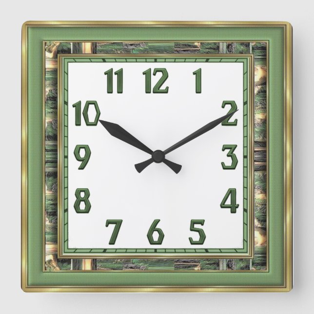 Reloj Cuadrado Art Deco Verde (Anverso)