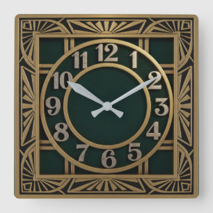 Reloj Cuadrado Art Deco Verde
