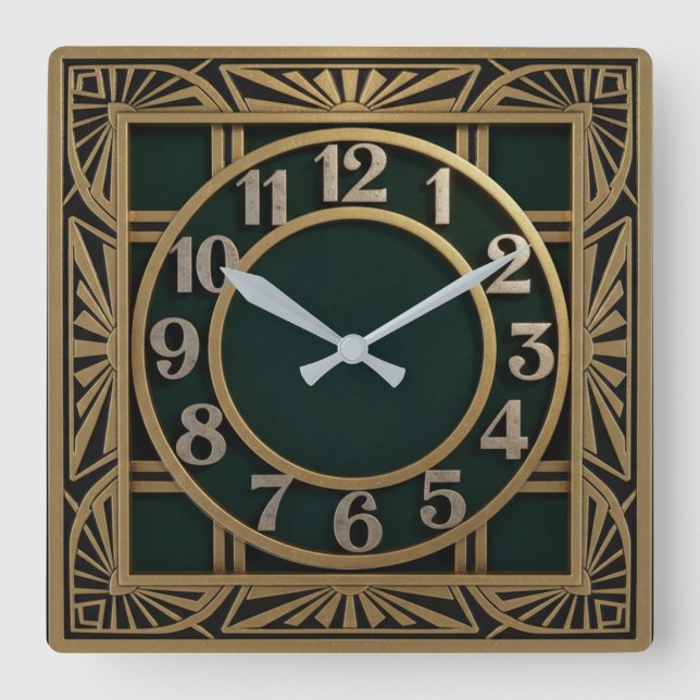 Reloj Cuadrado Art Deco Verde (Anverso)