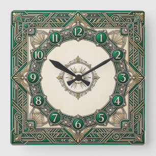 Reloj Cuadrado Art Deco Verde